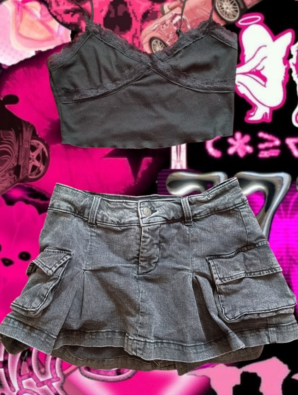 Wild Fable Washed Black Denim Cargo Skort • Size 6 Pleated Utility Mini Shorts